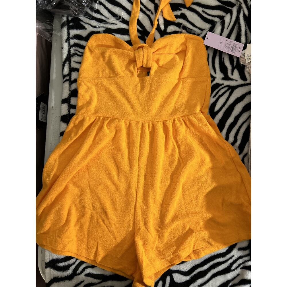 Wild Fable Women's XS Orange Halter Top French Terry Towel Cover Up Romper